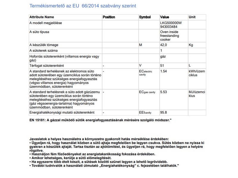 Electrolux LKG500000W Gáztűzhely