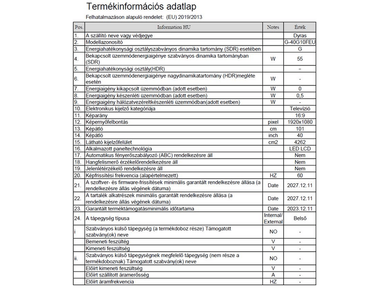Dyras G-40G10FEU FULL HD LED Tv