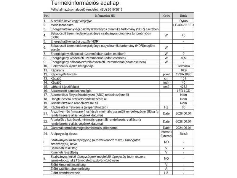 Dyras LE-40G11FEU 40
