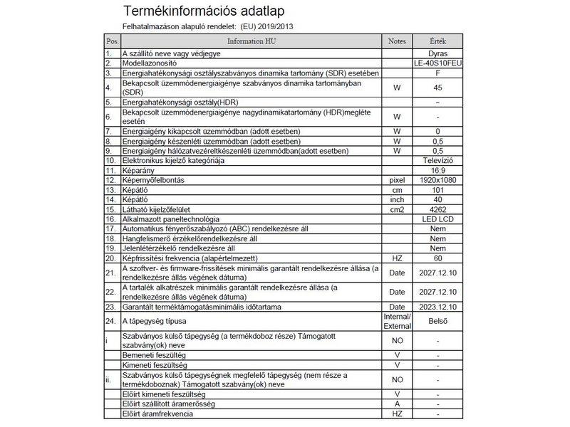 Dyras LE-40S10FEU 40