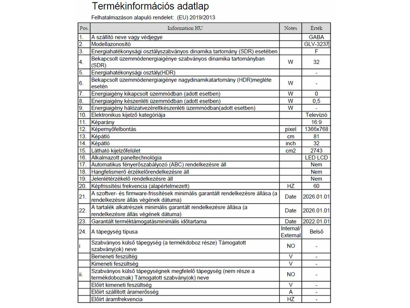 GABA GLV-3237 HD LED Tv
