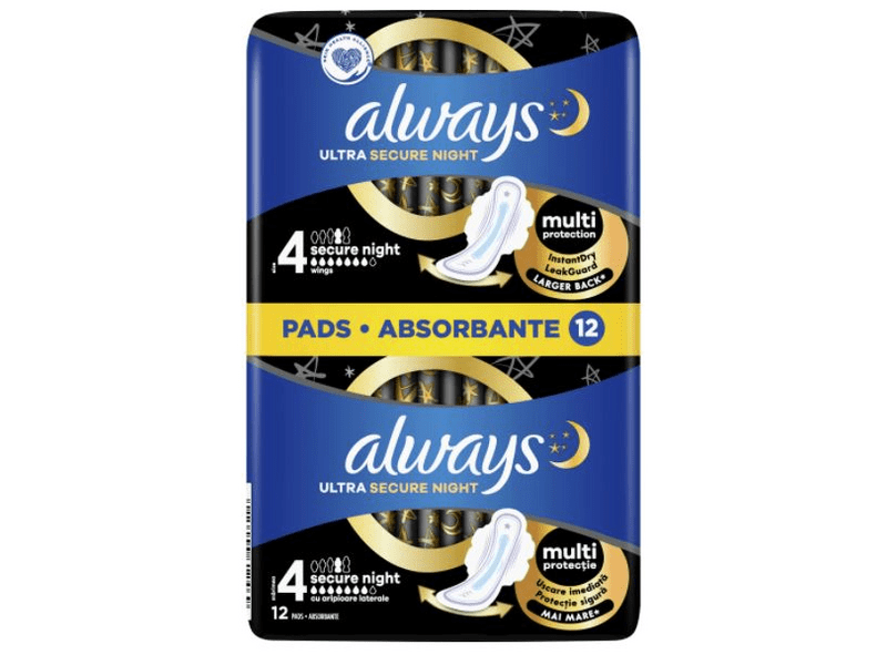 Always Ultra Secure Night Duo Egészségügyi betét, 12 db