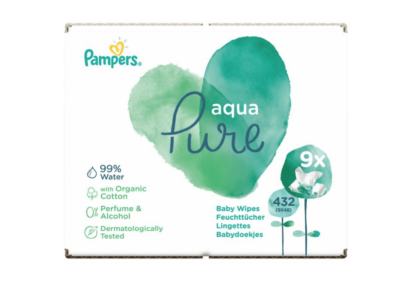 Pampers Aqua Pure Nedves törlőkendő, 9 x 48 db