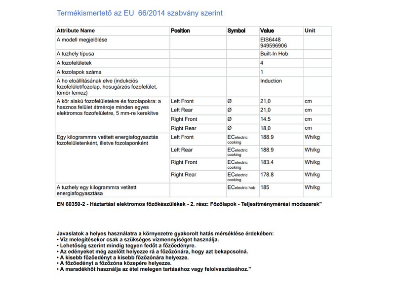 Electrolux EIS6448 Beépíthető indukciós főzőlap
