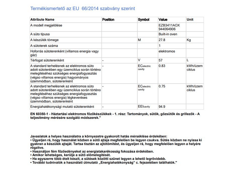 Electrolux EZB3411AOX Beépíthető sütő, LED kijelző