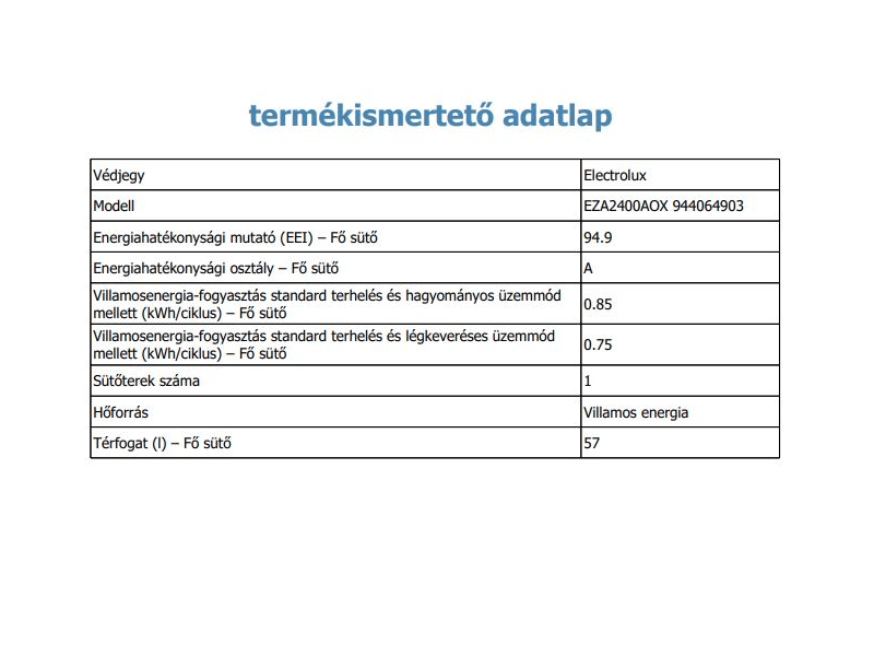 Electrolux EZA2400AOX Beépíthető sütő, katalitikus tisztítás, LED kijelző