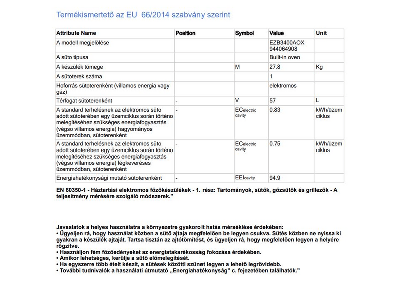 Electrolux EZB3400AOX Beépíthető sütő, LED kijelző