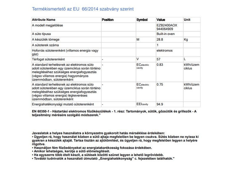 Electrolux EZB2400AOX Beépíthető sütő, LED kijelző