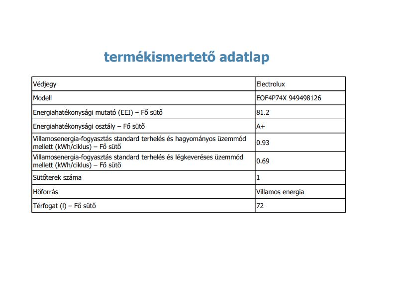 Electrolux EOF4P74X Beépíthető sütő