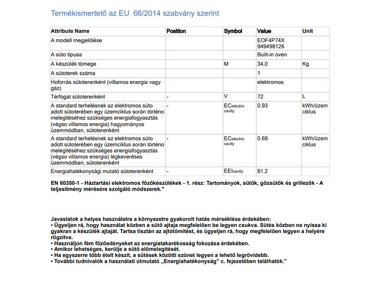 Electrolux EOF4P74X Beépíthető sütő