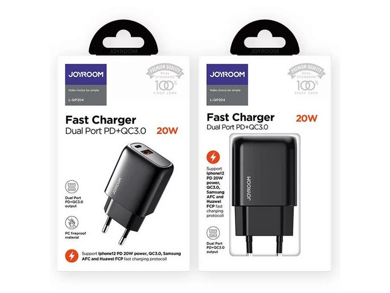 Joyroom L-QP204 QC 3.0+PD 20W Hálózati töltőfej, fekete