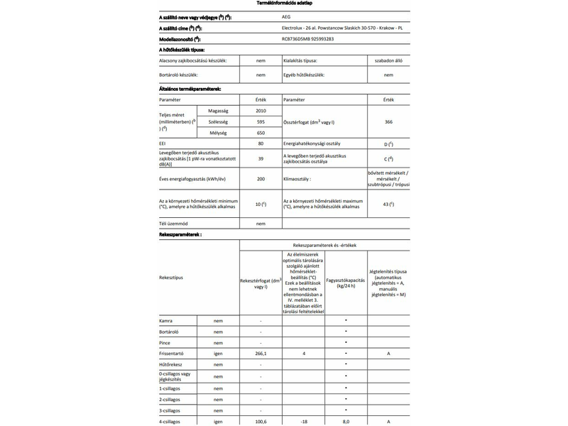 AEG RCB736D5MB CustomFlex kombinált hűtőszekrény, NoFrost, 201 cm