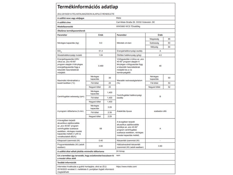 Miele WWG660 WCS TDos & 9kg W1 Elöltöltős mosógép