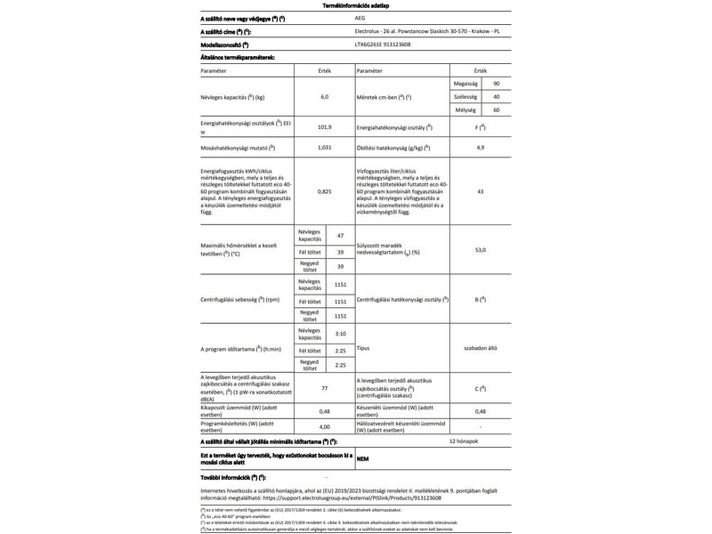 AEG LTX6G261E Felültöltős mosógép
