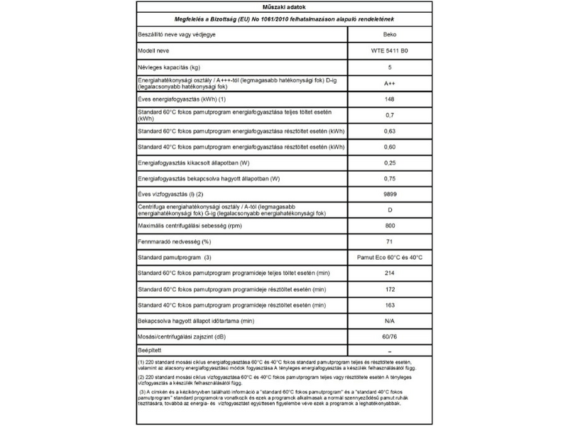 BEKO WTE 5411B0 Elöltöltős mosógép