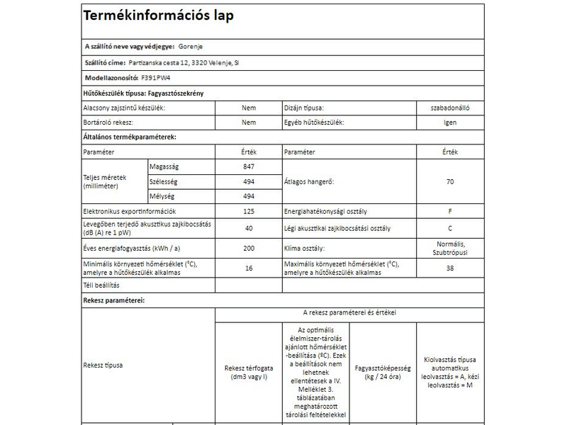 Gorenje F391PW4 Fagyasztószekrény
