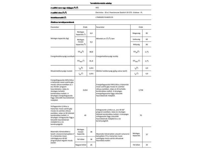 AEG L7WBE69S Mosó-szárítógép, 9/6 kg, 1600 f/p., gőzprogram, LCD kijelző