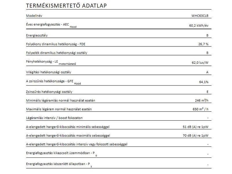 Gorenje WHC63CLB Páraelszívó