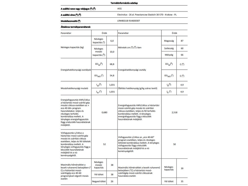 AEG L9WBC61B Ökokombi hőszivattyús mosó-szárítógép, gőzprogram, 10/6kg