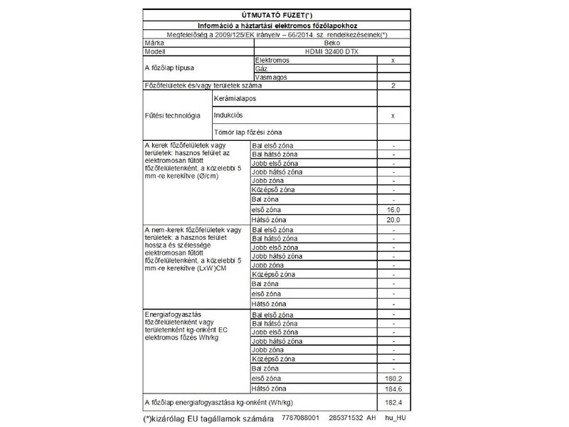 BEKO HDMI 32400DTX Beépíthető dominolap