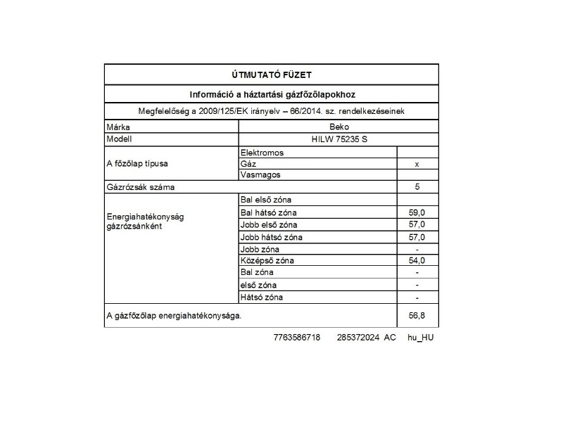 Beko HILW 75235 S Beépíthető gáz főzőlap