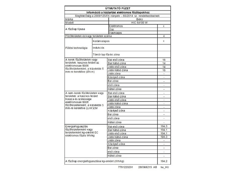 Beko HIC64100W Beépíthető kerámia főzőlap