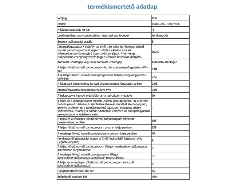 AEG T6DBG28S Kondenzációs szárítógép, 8 kg, inverter motor, LCD kijelző, B