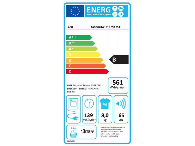 AEG T6DBG28W Kondenzációs szárítógép, 8 kg, inverter motor, LCD kijelző, B