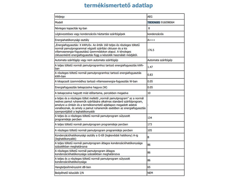 AEG T8DEA68S Hőszivattyús szárítógép, 8 kg, WIFI, inverter motor, TFT érintőkijelző