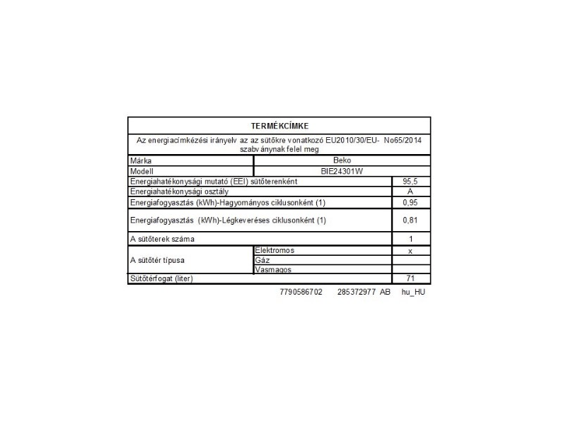 BEKO BIE24301W Beépíthető sütő