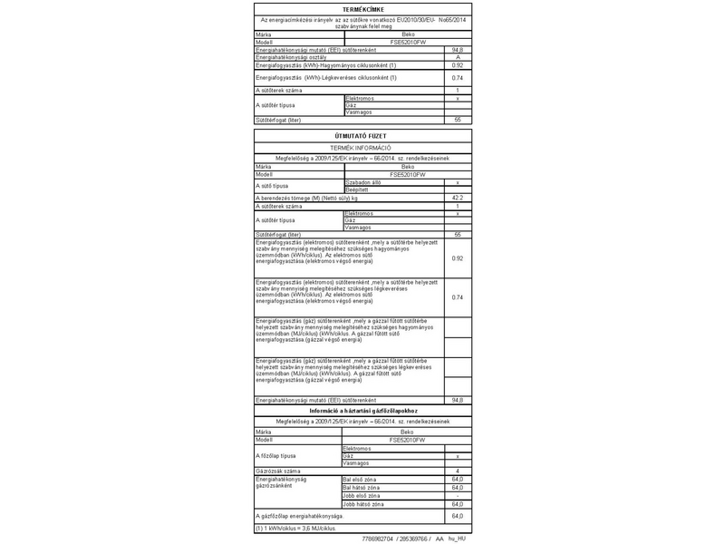 BEKO FSE52010FW Kombinált tűzhely