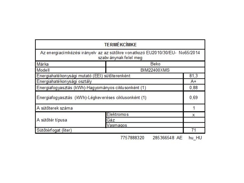 BEKO BIM 22400XMS Beépíthető sütő