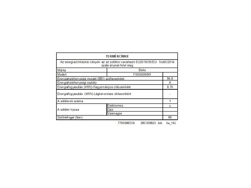 BEKO FSS56000W Elektromos tűzhely