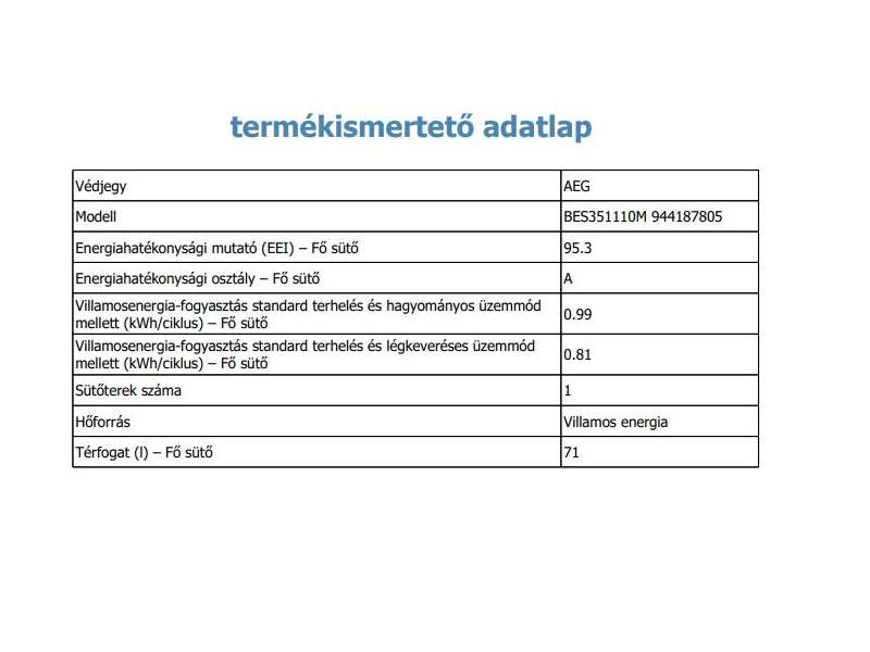 AEG BES351110M Beépíthető sütő