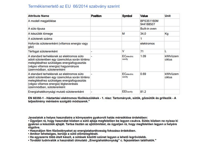 AEG BPS351160M Beépíthető sütő