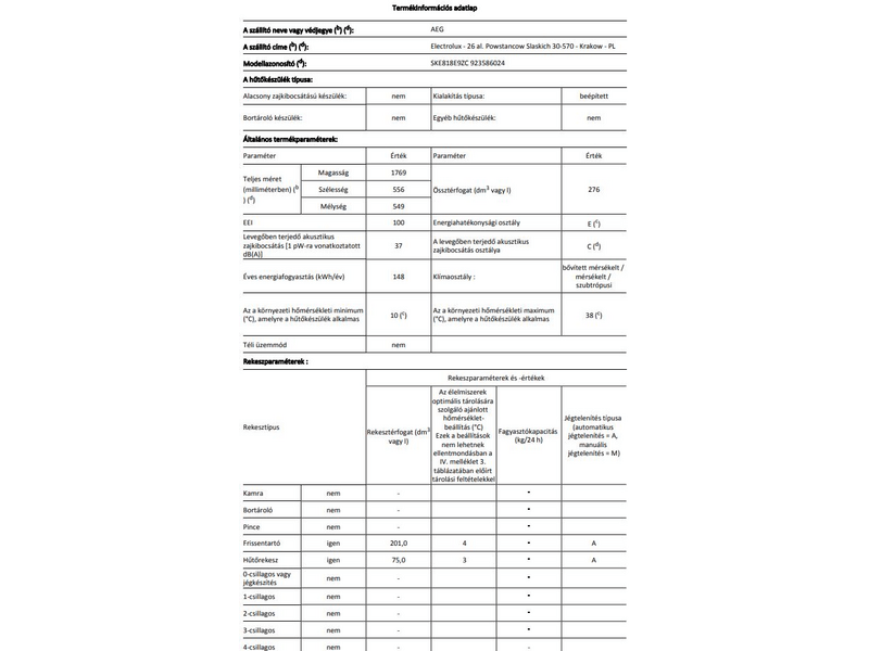 AEG SKE818E9ZC Beépíthető kombinált hűtőszekrény