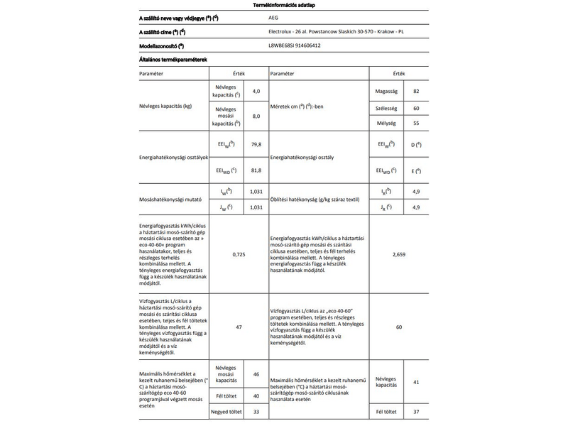 AEG L8WBE68SI Beépíthető mosó-szárítógép