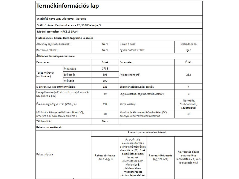 Gorenje NRK6181PW4 Alulfagyasztós kombinált hűtőszekrény