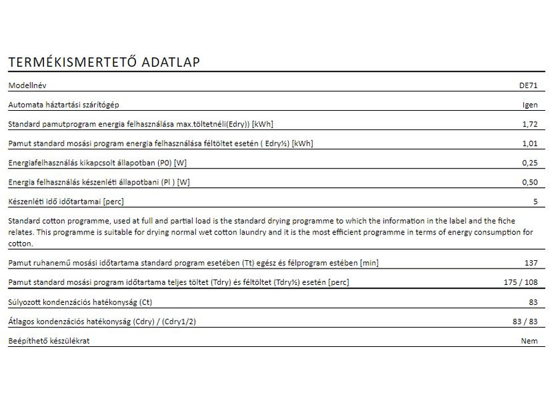 GORENJE DE71 Hőszivattyús szárítógép