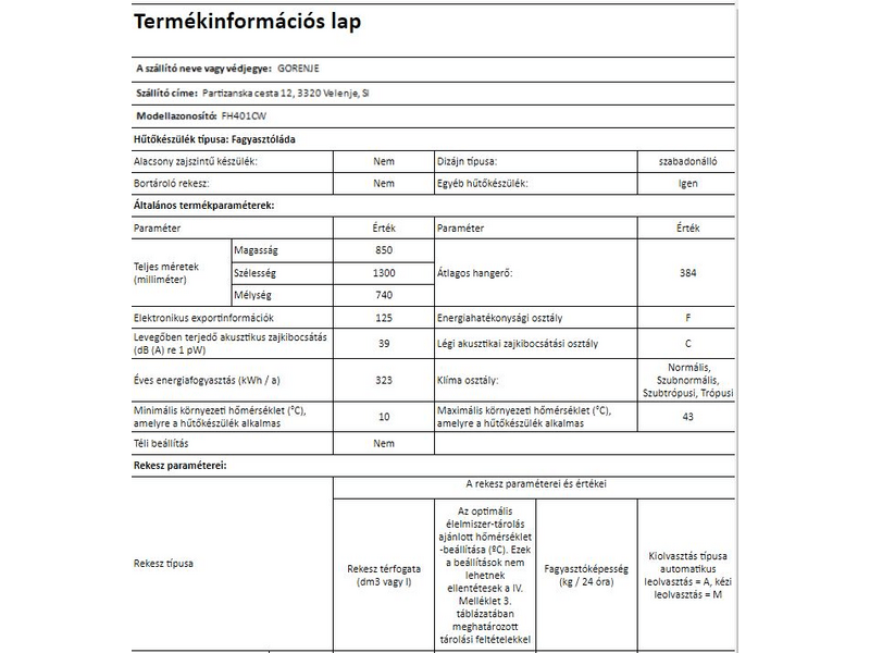 Gorenje FH401CW Fagyasztóláda
