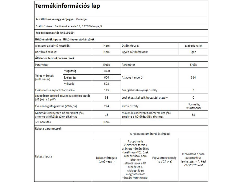Gorenje RK6191ES4 Alulfagyasztós kombinált hűtőszekrény