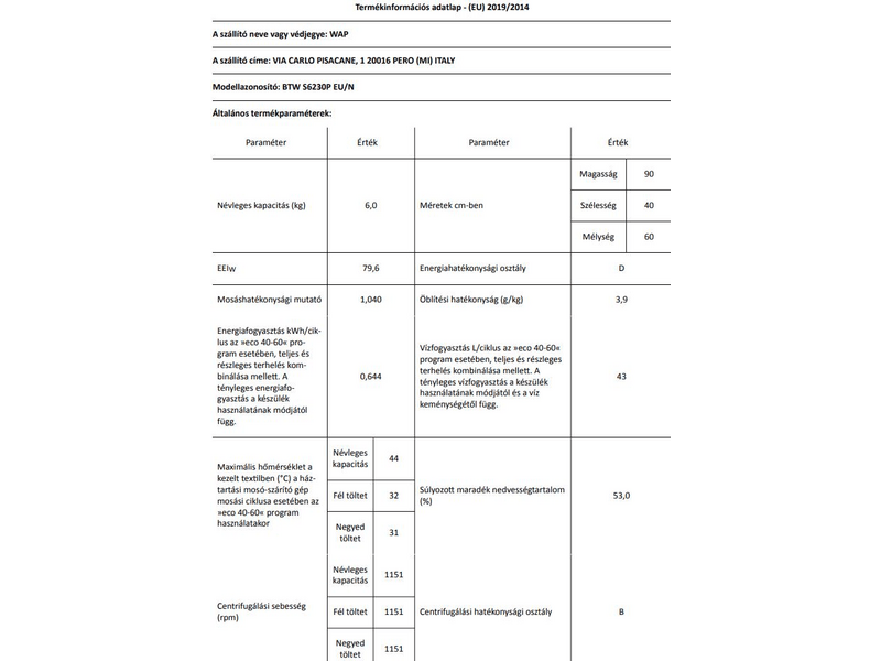 Indesit BTW S6230P EU N Felültöltős mosógép