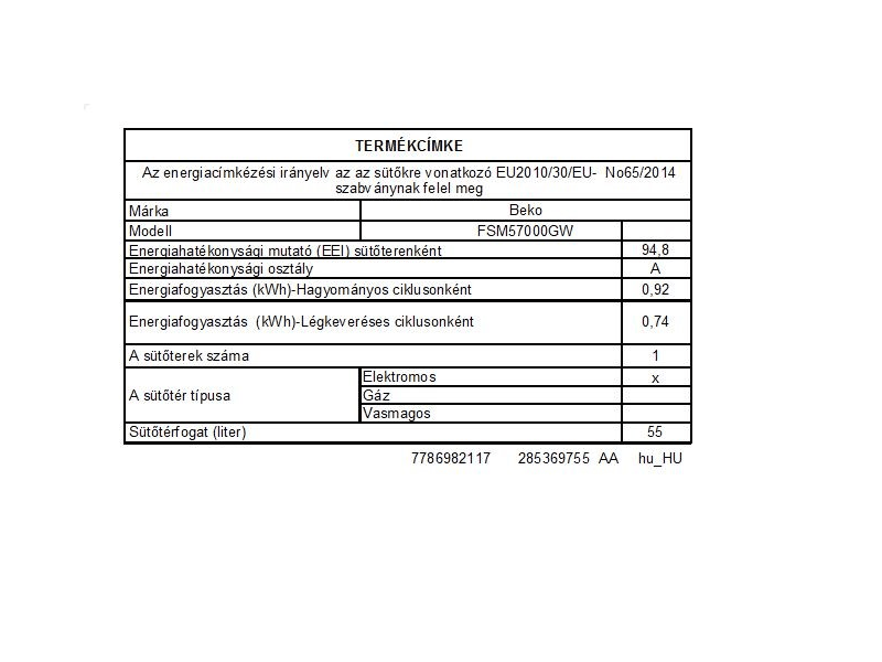 Beko FSM57000GW Szabadonálló kerámialapos villanytűzhely