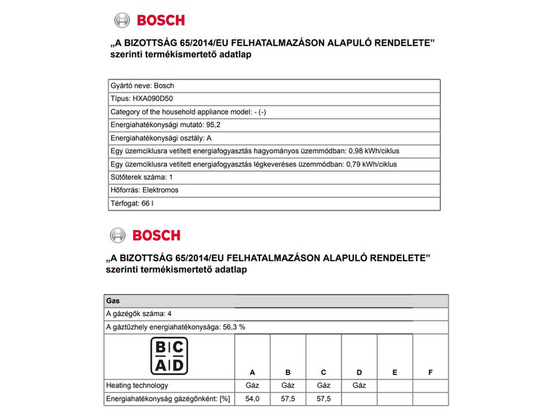 BOSCH HXA090D50 Kombinált tűzhely
