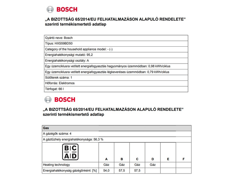 BOSCH HXS59BD50 Kombinált tűzhely