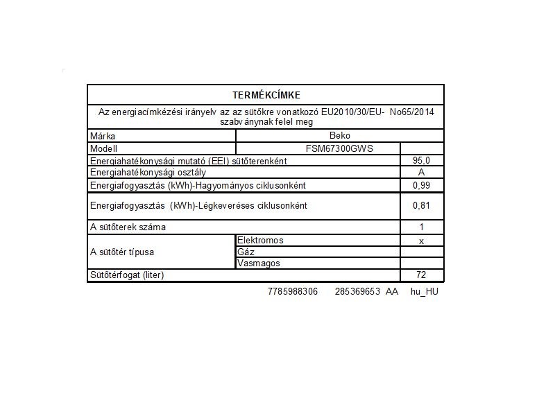 BEKO FSM67300GWS Kerámialapos tűzhely