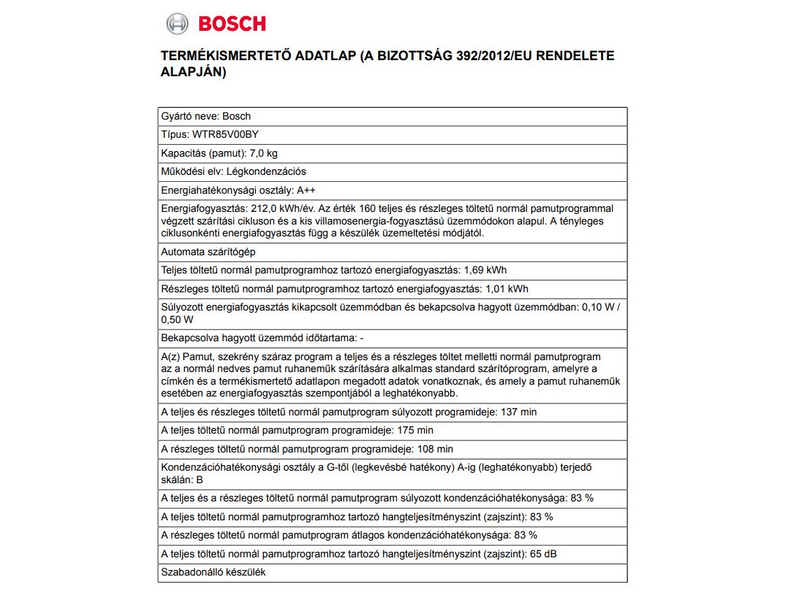 BOSCH WTR85V00BY Hőszivattyús szárítógép