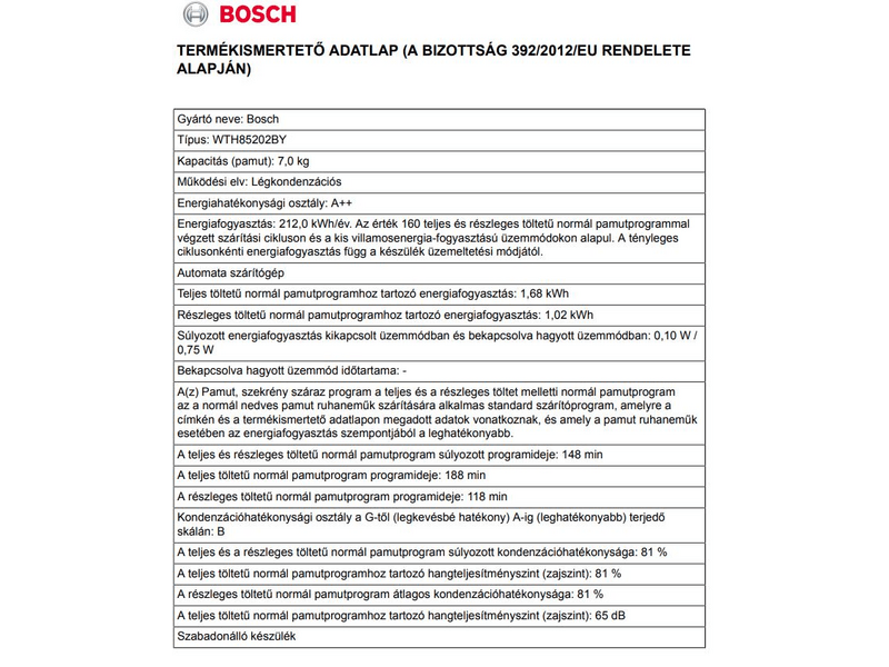 Bosch WTH85202BY Hőszivattyús szárítógép