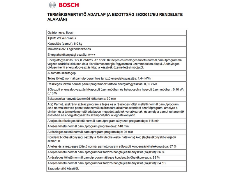 BOSCH WTW876WBY Hőszivattyús szárítógép