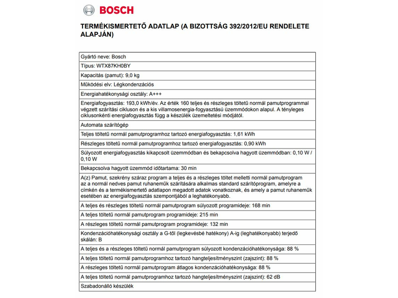 Bosch WTX87KH0BY Hőszivattyús szárítógép